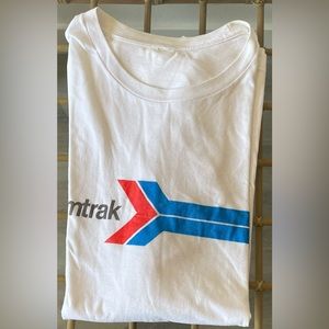Large red/white/blue Amtrak graphic tee.